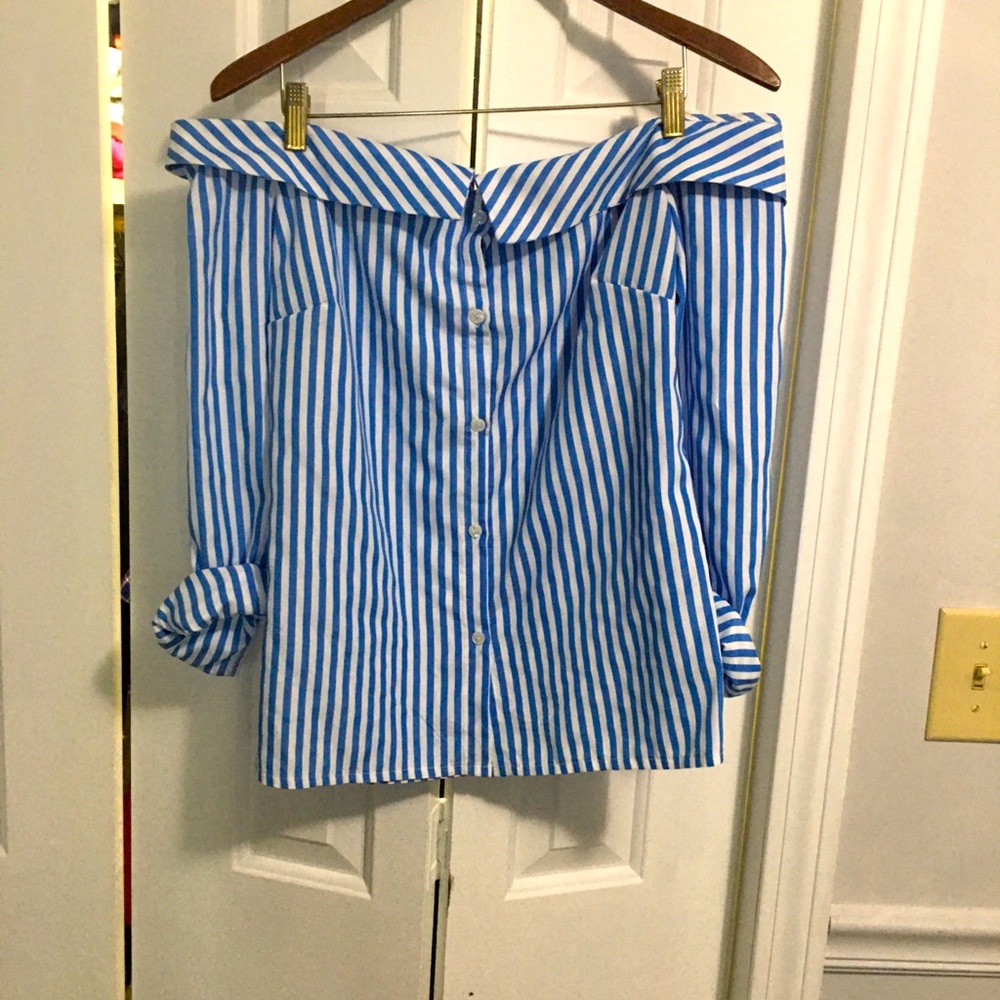 Off the shoulder striped shirt
